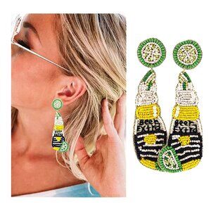 Corona Extra Beer Bottle Lime Wedge Beaded Earrings NEW